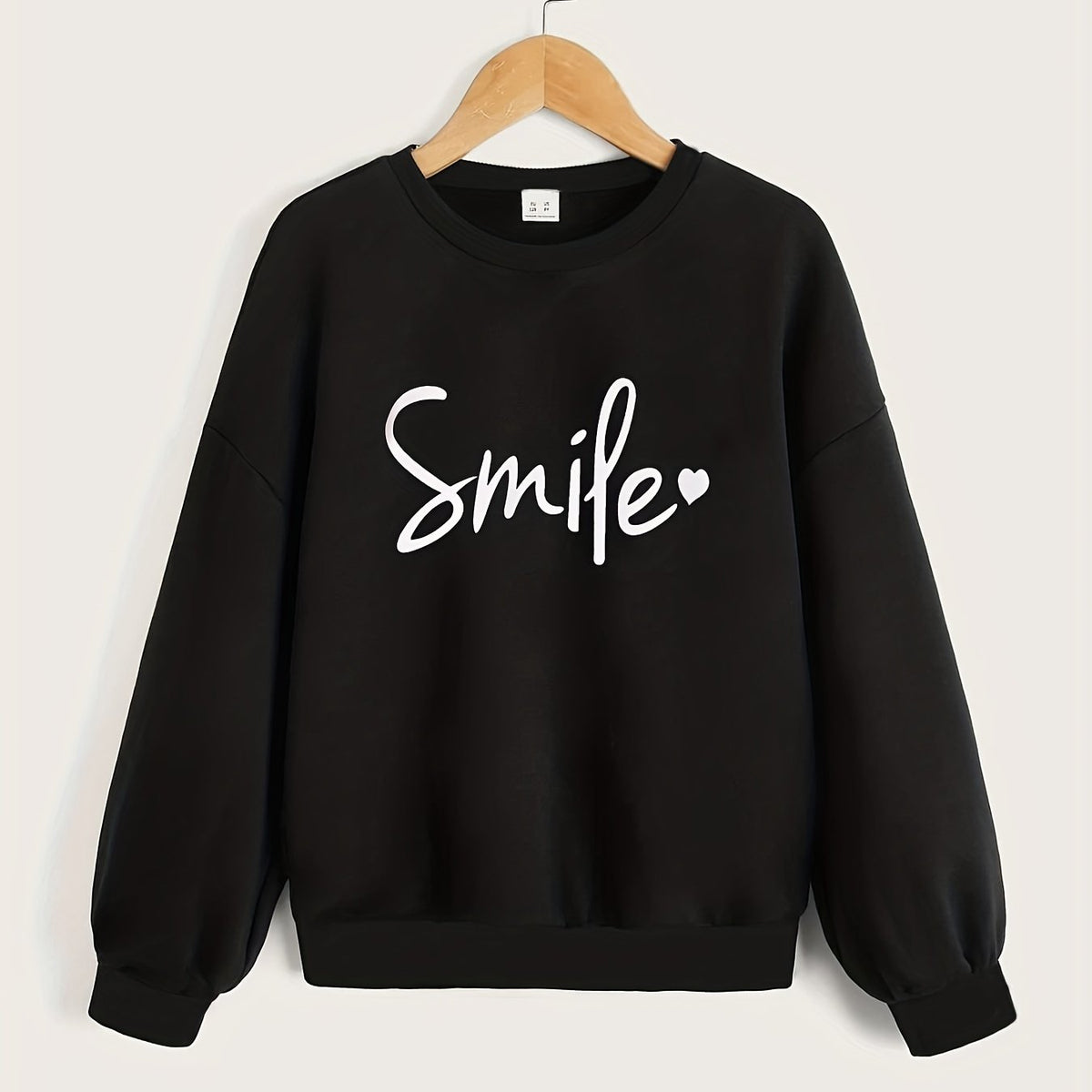Girls' Smile Letter Print Pullovers Crew Neck Sweatshirt