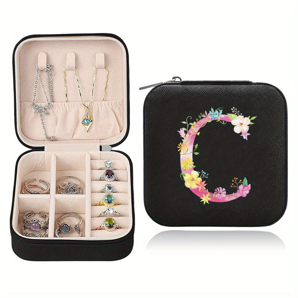 Mini Letter Print Zipper Jewelry Storage Box for Rings Necklaces