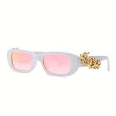 Y2K Rectangle Frame Sunglasses Gradient Lens Dragon Decor UV400