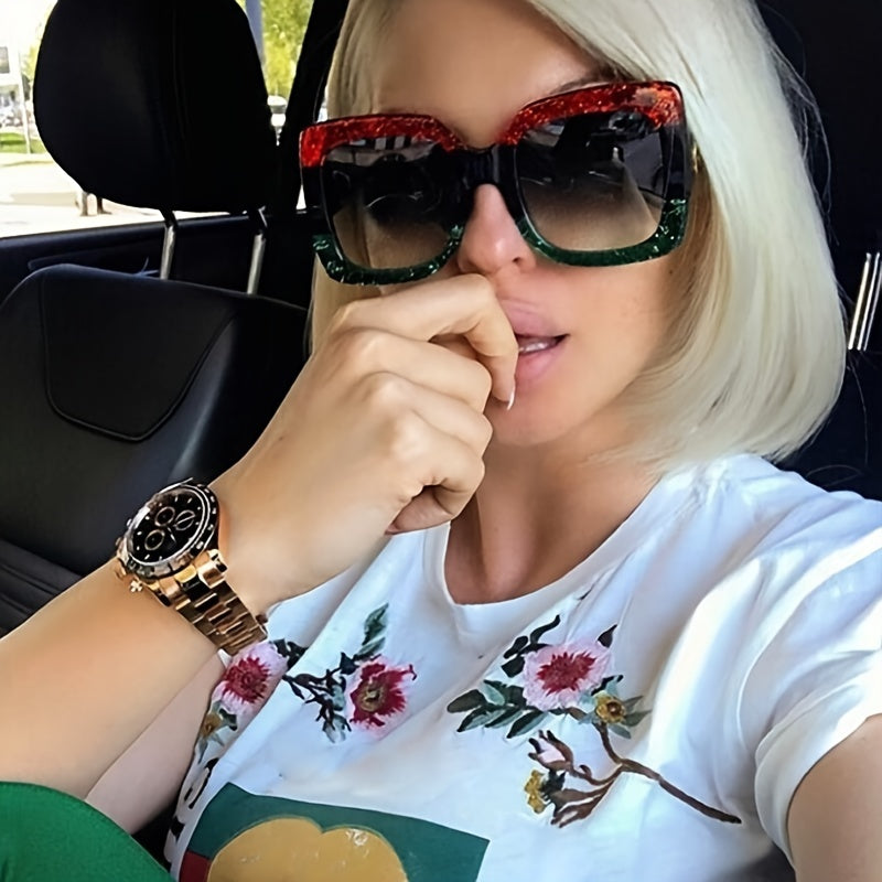 Oversize Cat Eye Block Shinning Frame Sunglasses UV Protection