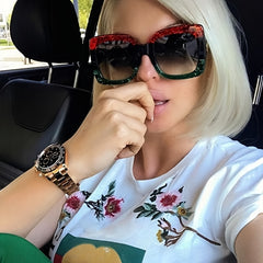 Oversize Cat Eye Block Shinning Frame Sunglasses UV Protection