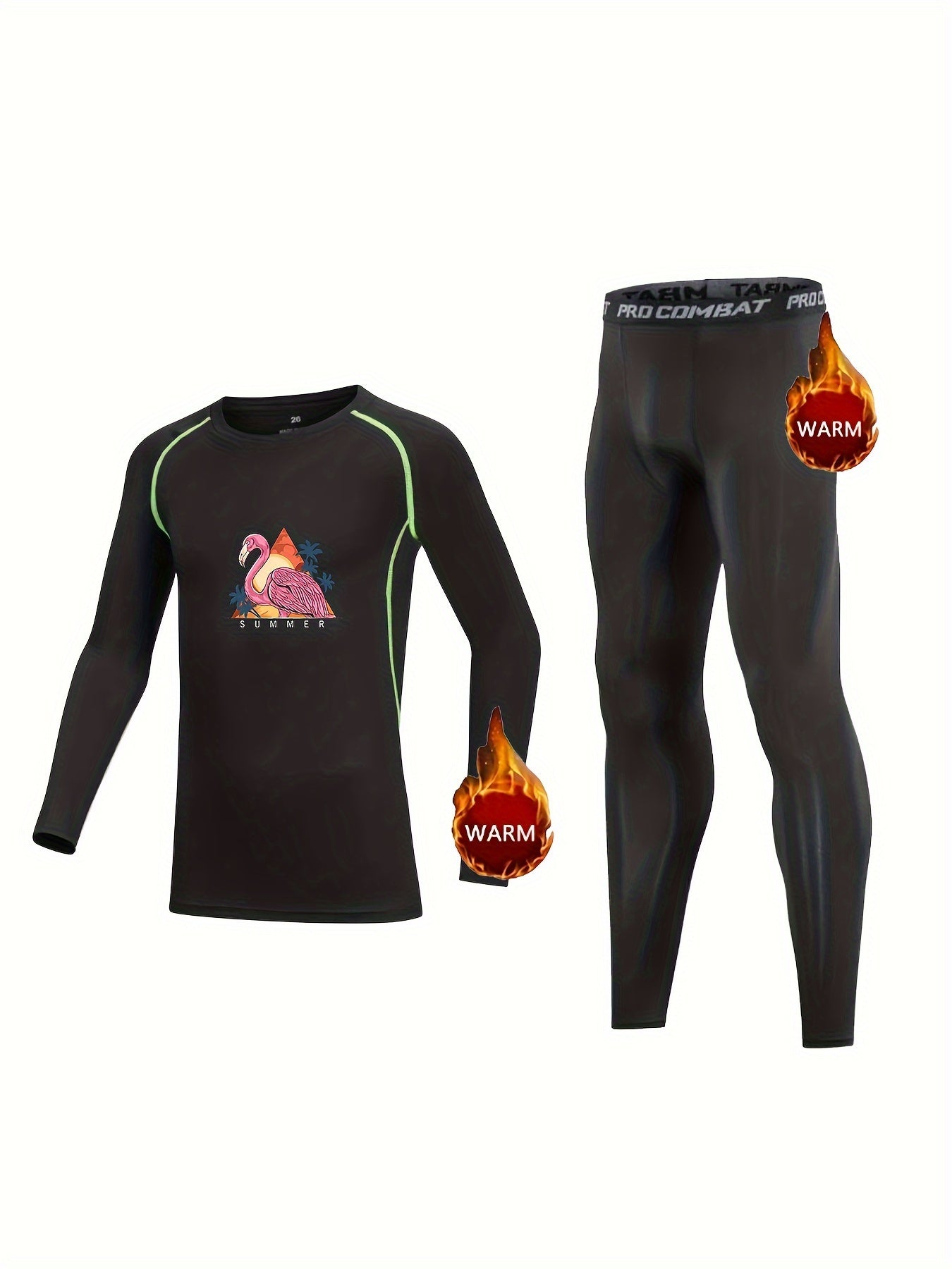 2pcs Kids Compression Fleece Sets - Cartoon Pattern Crew Neck Pullover