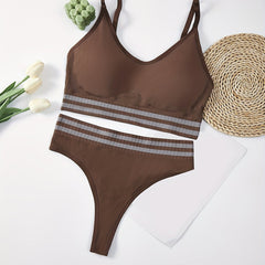 Plus Size Striped Wireless Sports Bra & Panty Set