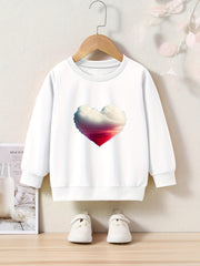 Heart Cloud Print Girls Pullover Sweatshirt Long Sleeve Crew Neck Tops