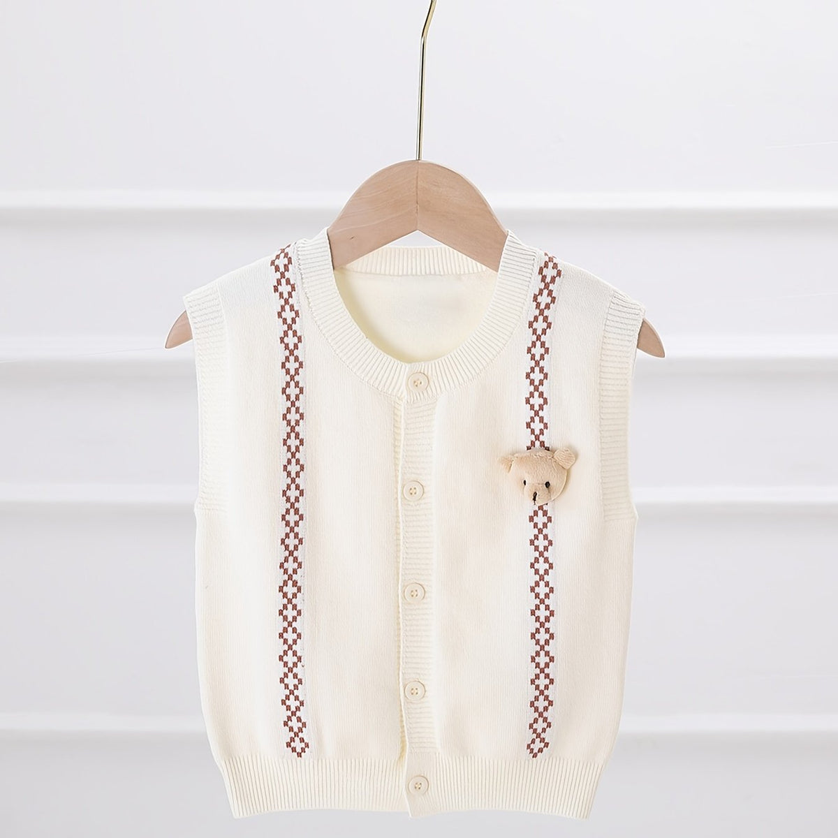 Kids Bear Decor Knitted Sweater Gentleman Vest for Autumn