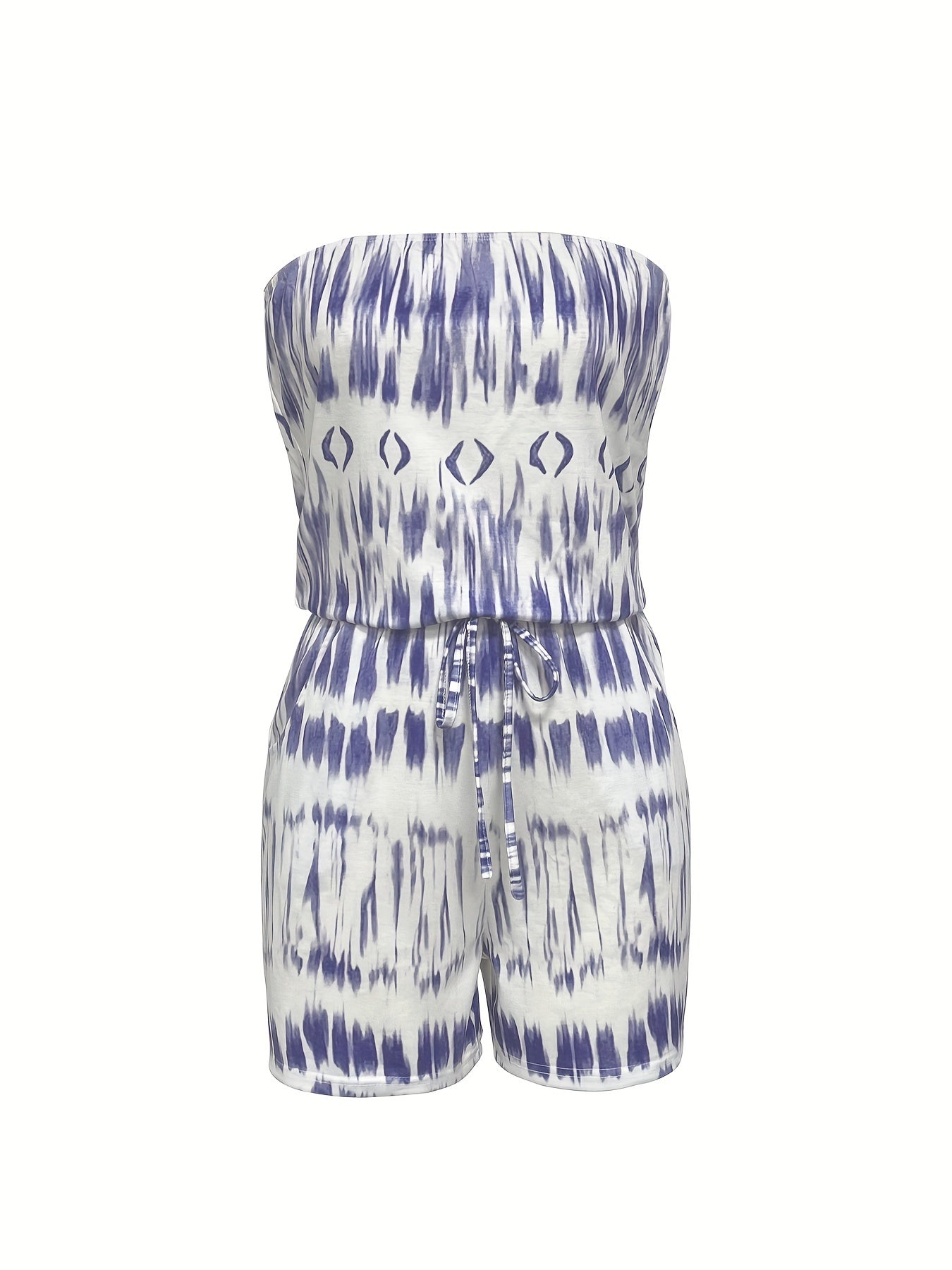Tie Dye Drawstring Waist Romper Jumpsuit