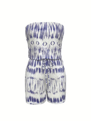 Tie Dye Drawstring Waist Romper Jumpsuit