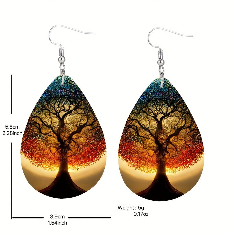 Tree Of Life Faux Leather Earrings Men Women PU Hanging Party Earrings
