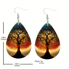 Tree Of Life Faux Leather Earrings Men Women PU Hanging Party Earrings