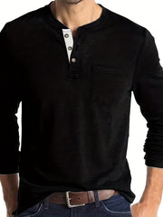 Men's Solid Long Sleeve Button T-shirt for Autumn