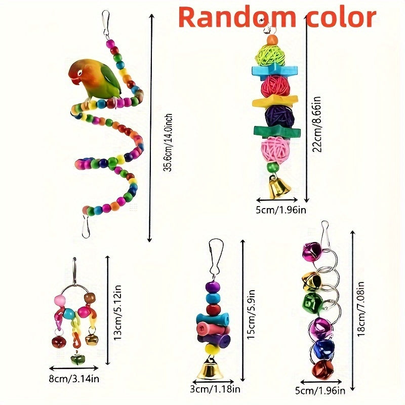 Colorful Bird Toy Set with Chewing Swing, Beads, Bell, and String