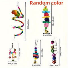 Colorful Bird Toy Set with Chewing Swing, Beads, Bell, and String