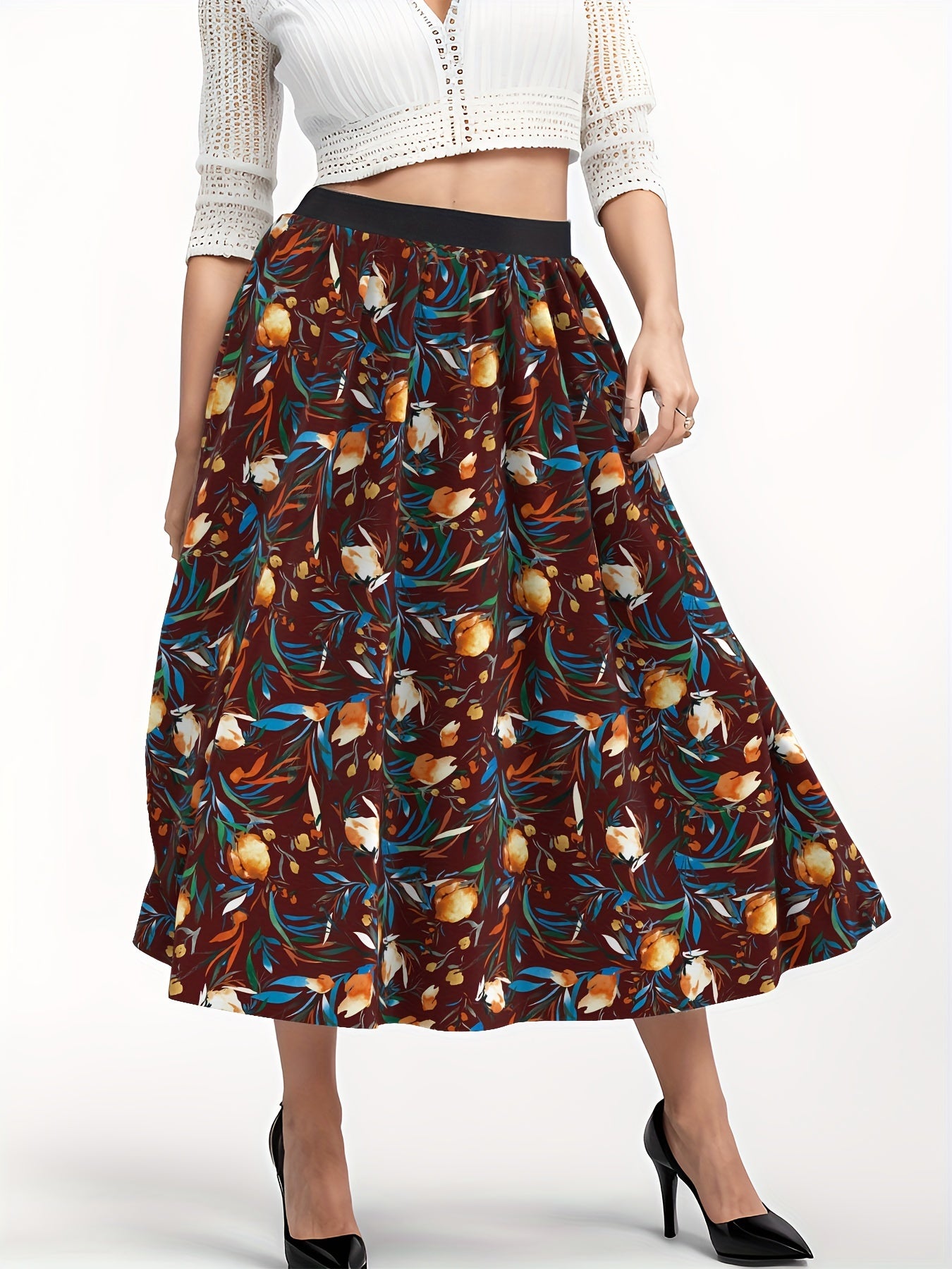  Casual Skirt Women's Plus Floral Print Maxi Skirt