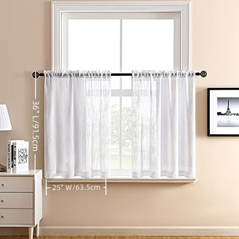 2pcs Boho Cafe Curtain Tiers 36 Inch Length Semi Sheer Small Kitchen Curtains
