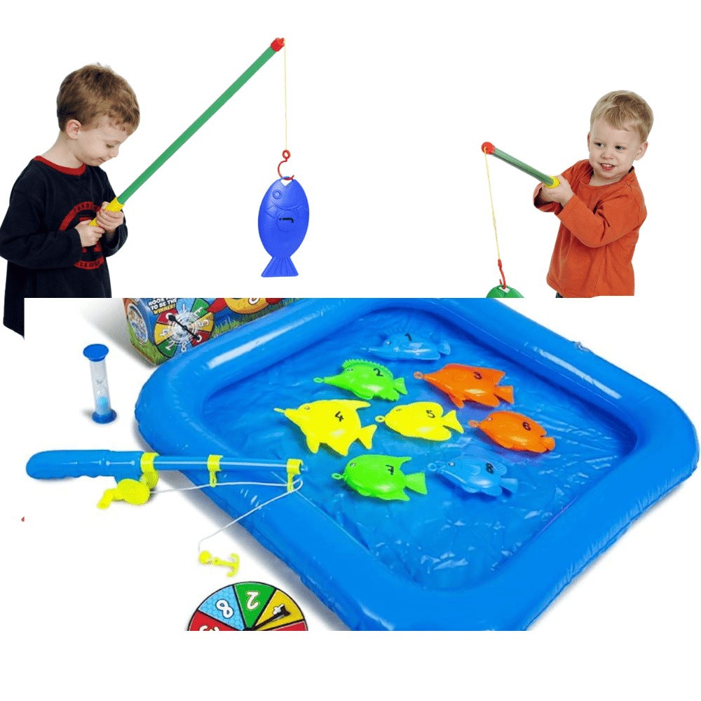 Inflatable Pond Fishing Game for Kids with Toy Fish & Rods
