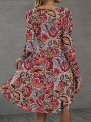  Casual Dress Women's Long Sleeve Floral A-line Knee Length Dress