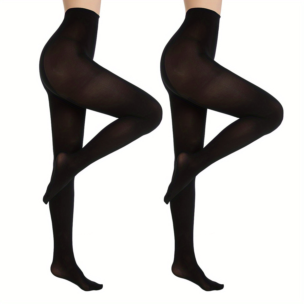 2 Pack Solid Opaque Pantyhose Slim Stretch Tights Women's Stockings