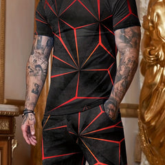 3D Print Men's 2Pcs Casual Short Sleeve T-shirt & Drawstring Shorts Set