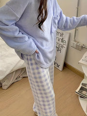 Cozy Plaid Pajama Set with Long Sleeve Top & Soft Pants for Women