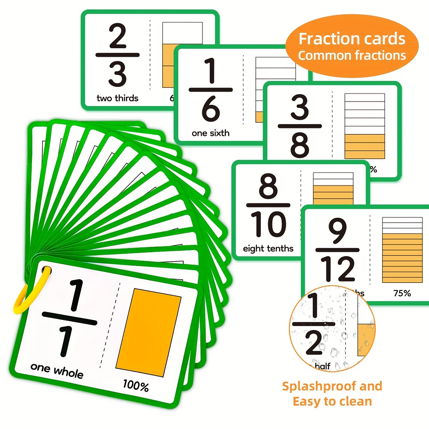 15 Double sided Fraction Cards Common Fraction Learning Tools