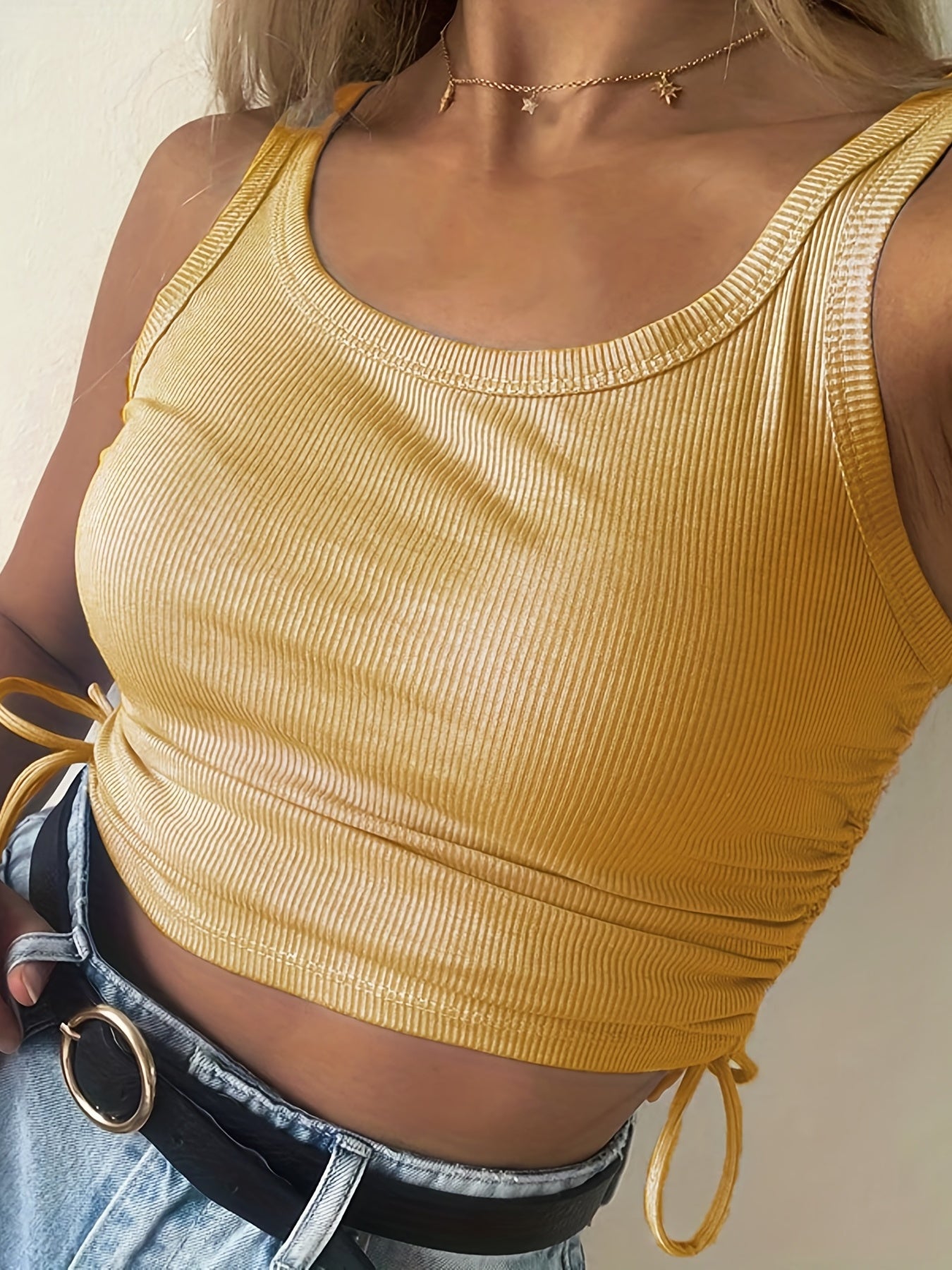 Sexy Drawstring Tank Tops Sleeveless Crop Summer Women's Clothing
