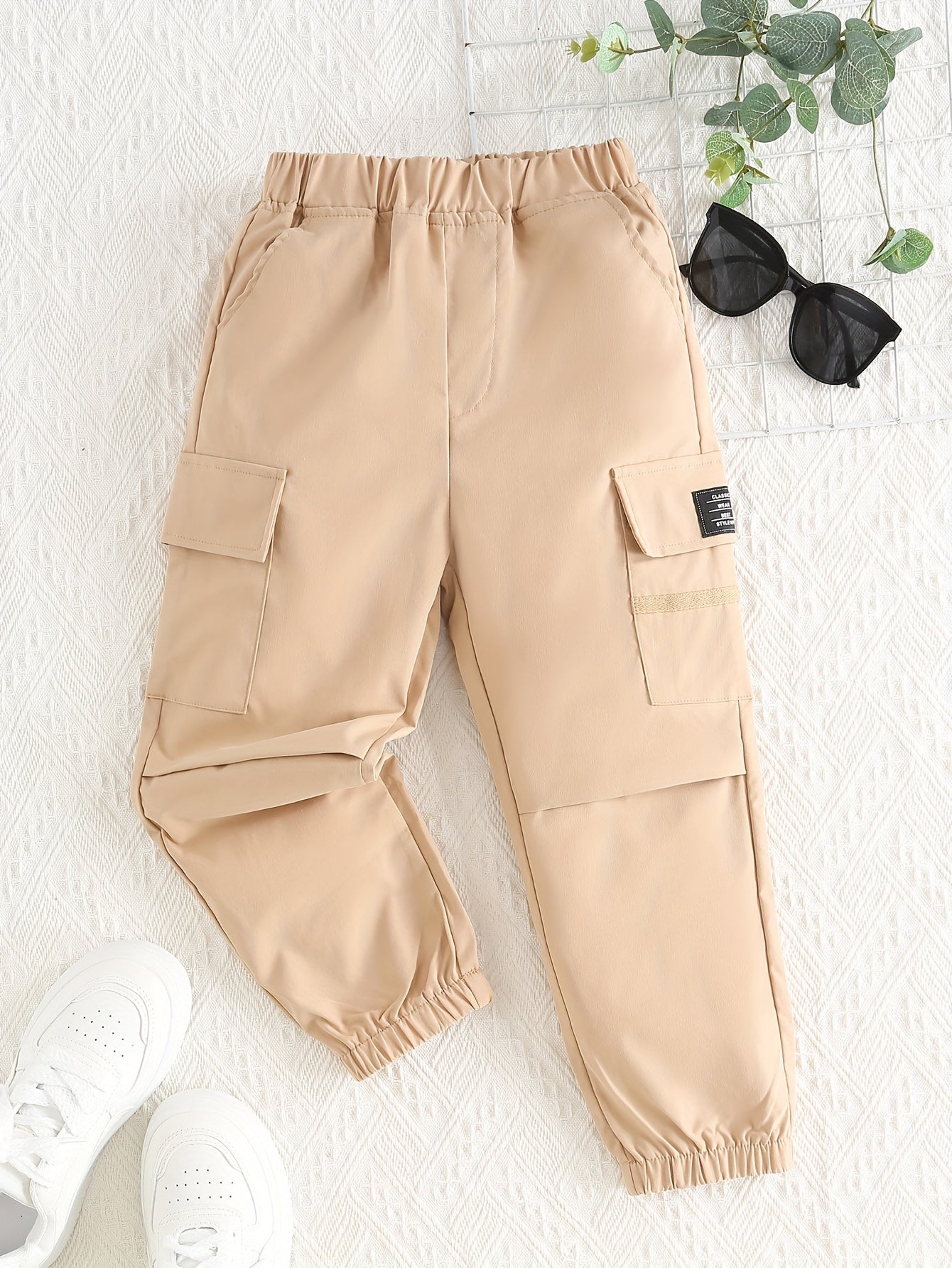 Boys Casual Cargo Pants Elastic Waist Jogger Pants