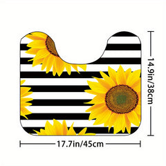 Sunflower Shower Curtain Set with 12 Hooks & Non-Slip Bathroom Rug