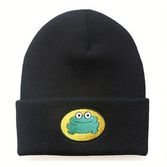 Warm Knit Beanie Hat with Cartoon Frog Pattern for Men Women