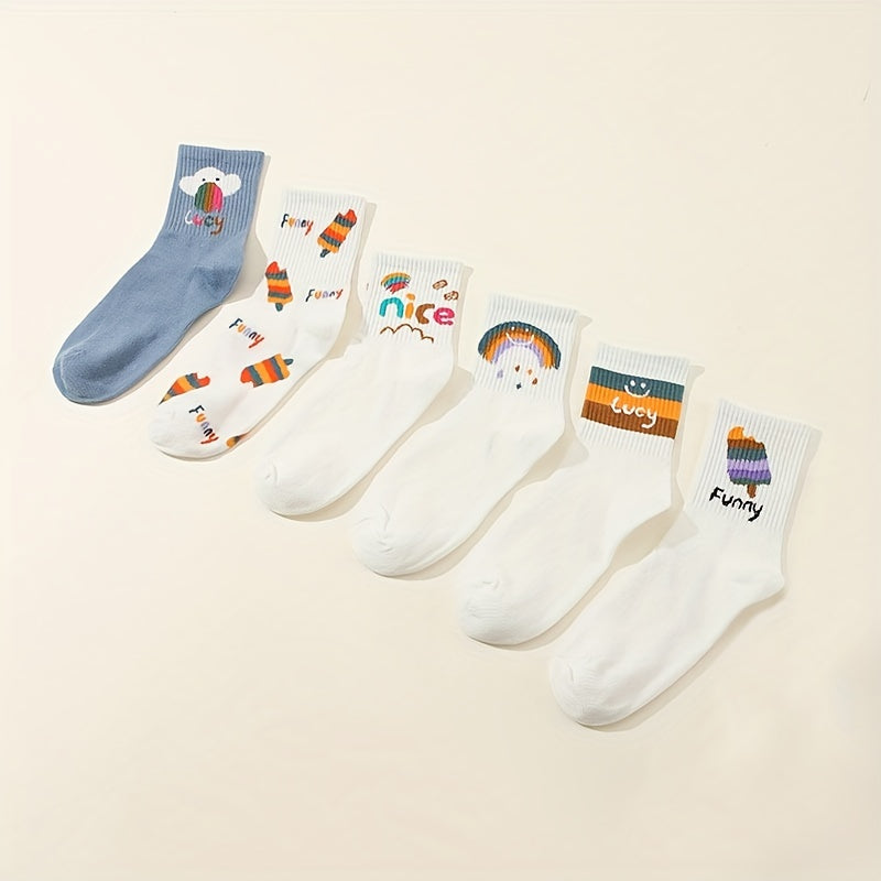 6 Pairs Cartoon Rainbow Socks Women's Stockings