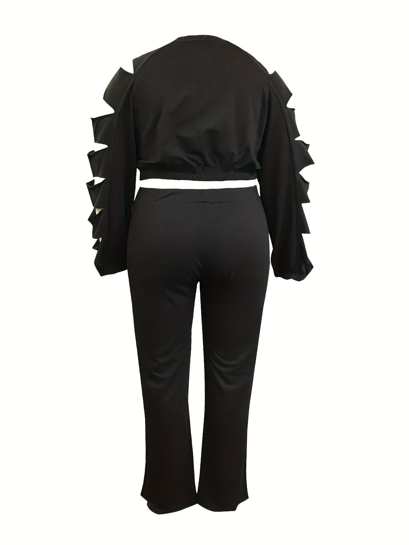  Solid Ripped Crop Top & Elastic Pants Set