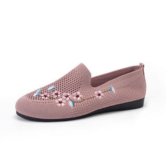 Women's Floral Embroidered Mesh Flat Shoes Lightweight Casual Footwear