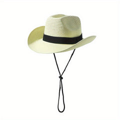 Unisex Western Cowboy Straw Hat Rolled Brim Sunscreen Sun Hat