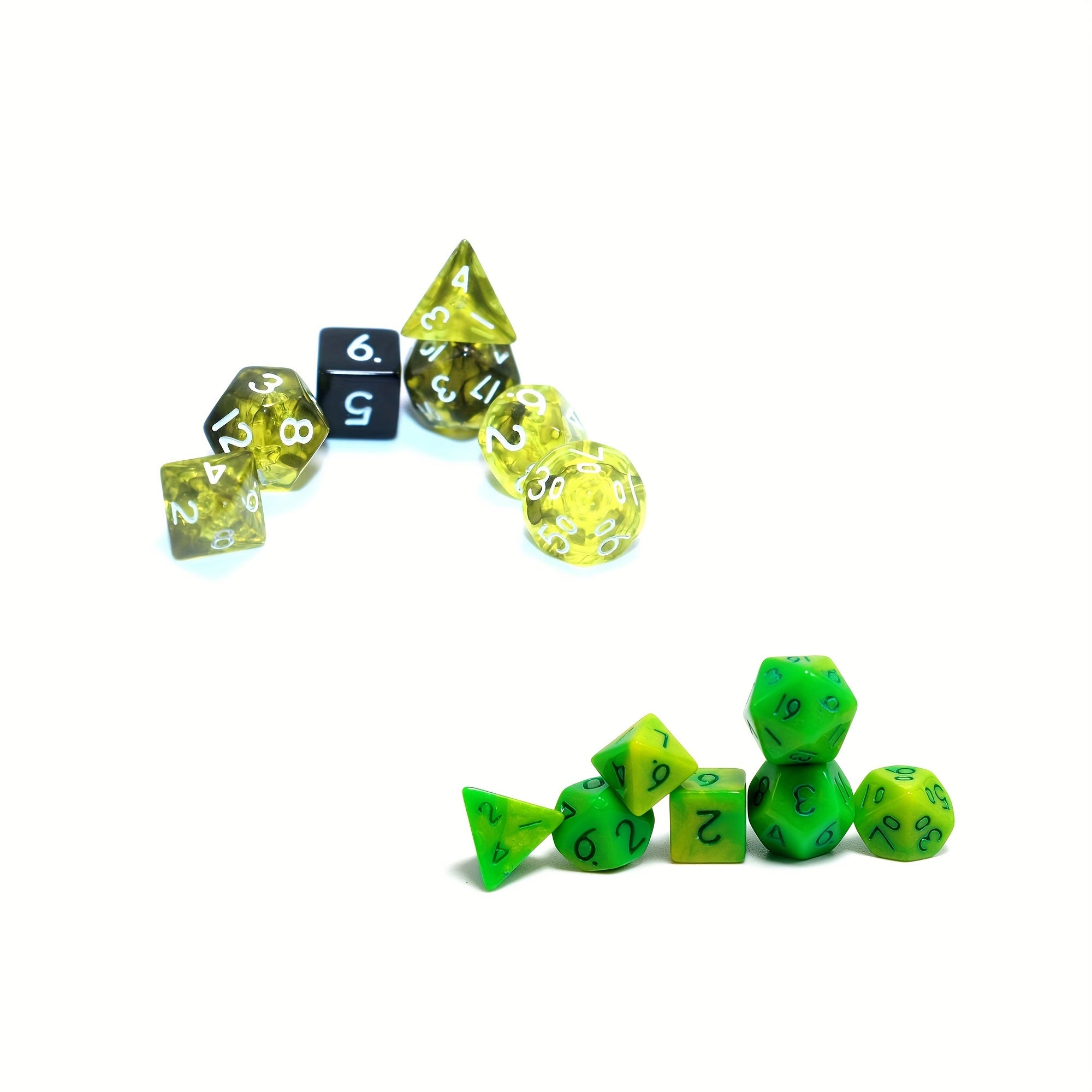 Mini 2 Dice Set Green and Yellow Polyhedral Dice for Board Game