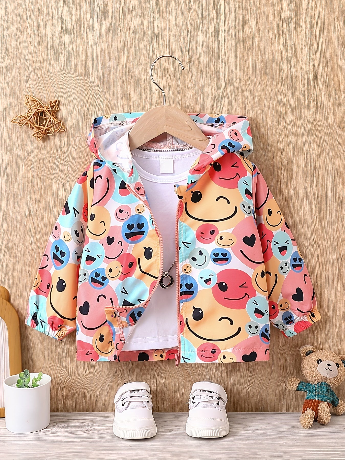 Toddler Girls Cartoon Hooded Windbreaker Jacket