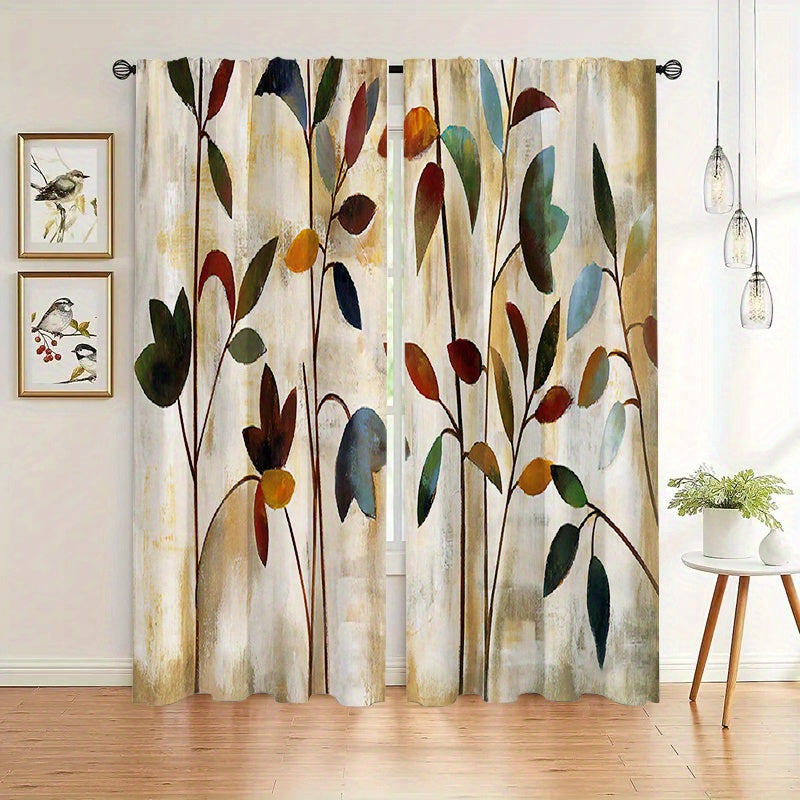 Watercolor Plant Leaves Pattern Curtains