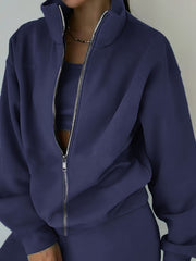  Zipper Front Coat & Joggers 2PC Set