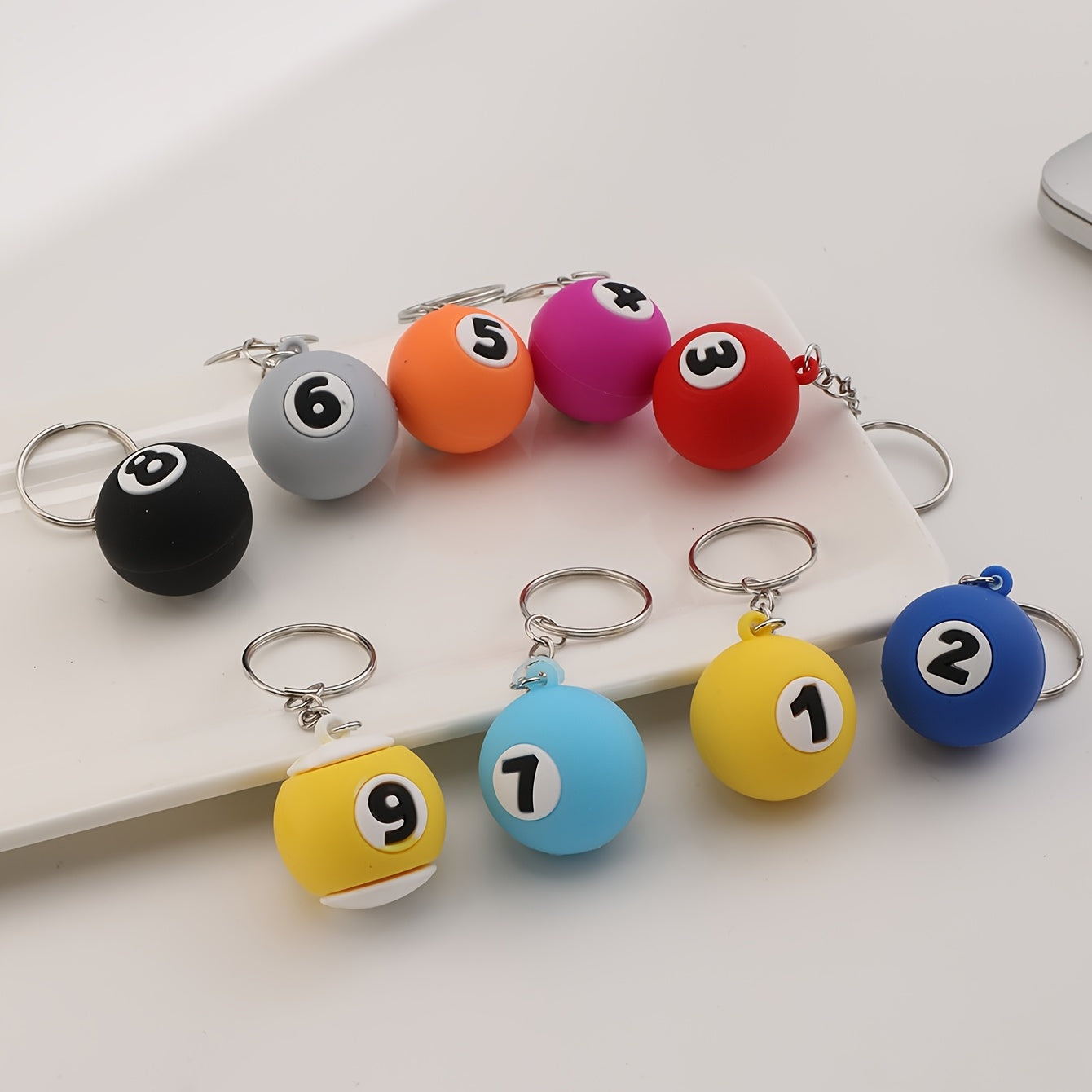 9pcs PVC Billiard Keychain Cartoon Colorful Bag Key Chain Keyring Or...