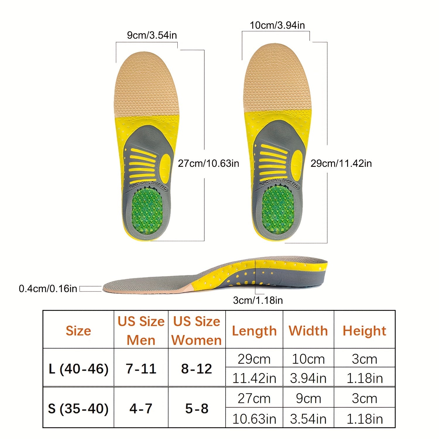 Shock Absorbing Insoles for All Comfort and Support Unisex