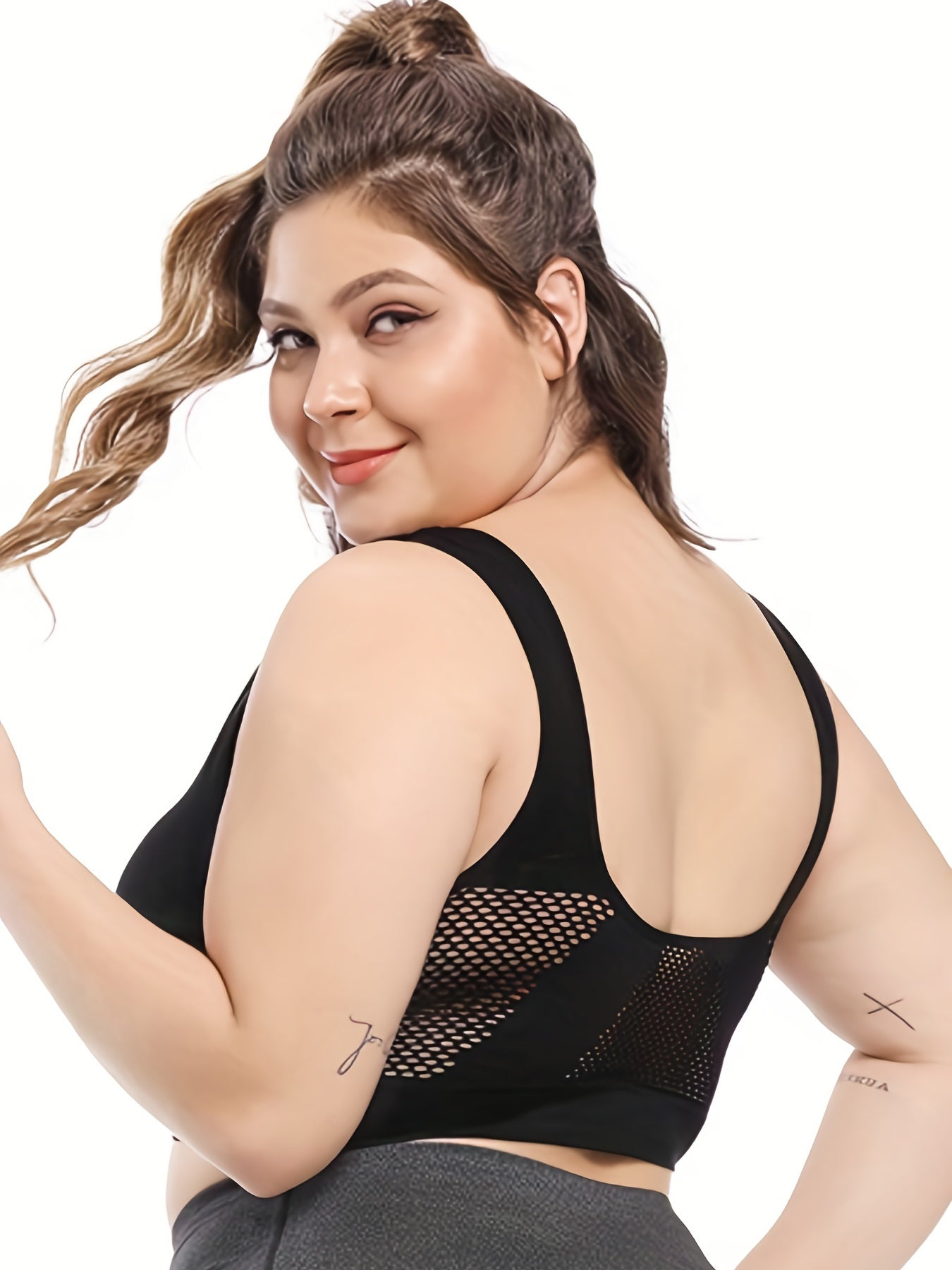 5 Pack Plus Size Sports Bra Set Women's Solid Wireless Hollow Mesh Elastic Basic