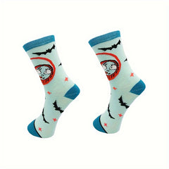 Skull Print Socks Comfy Funny Halloween Crew Socks Women's