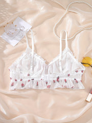  Peach Mesh Ruffle Trim Bow Detail Bralette