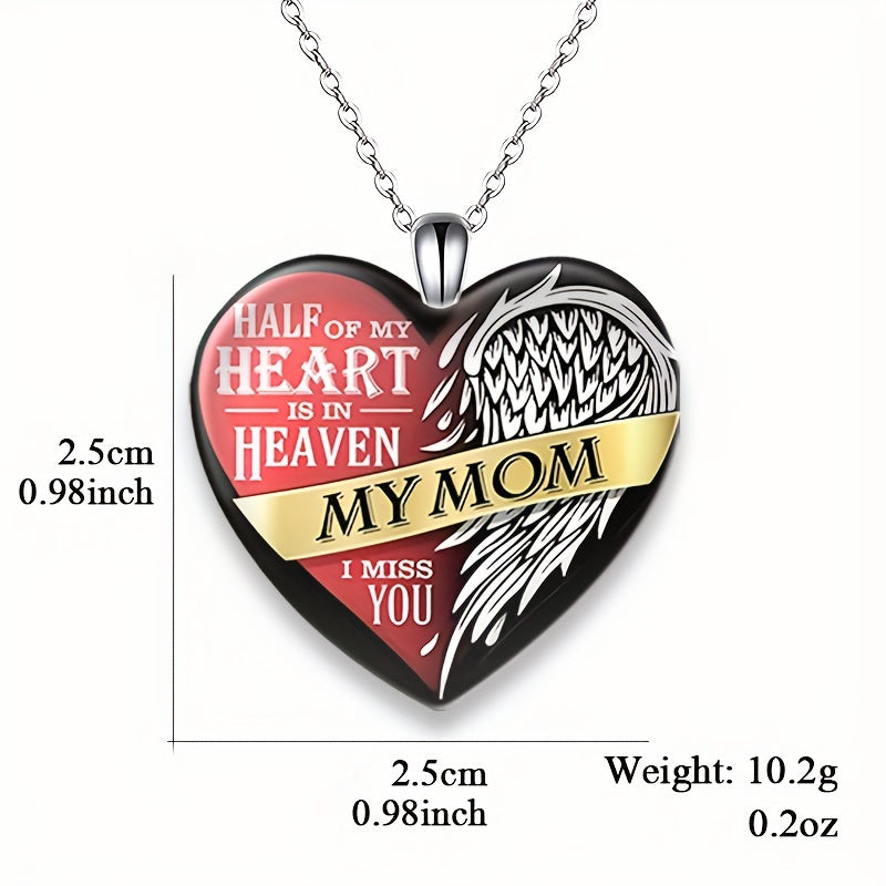 Heart Shaped Crystal Pendant Necklace With Mom Letter Necklace