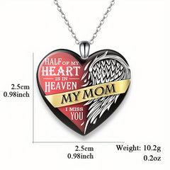Heart Shaped Crystal Pendant Necklace With Mom Letter Necklace