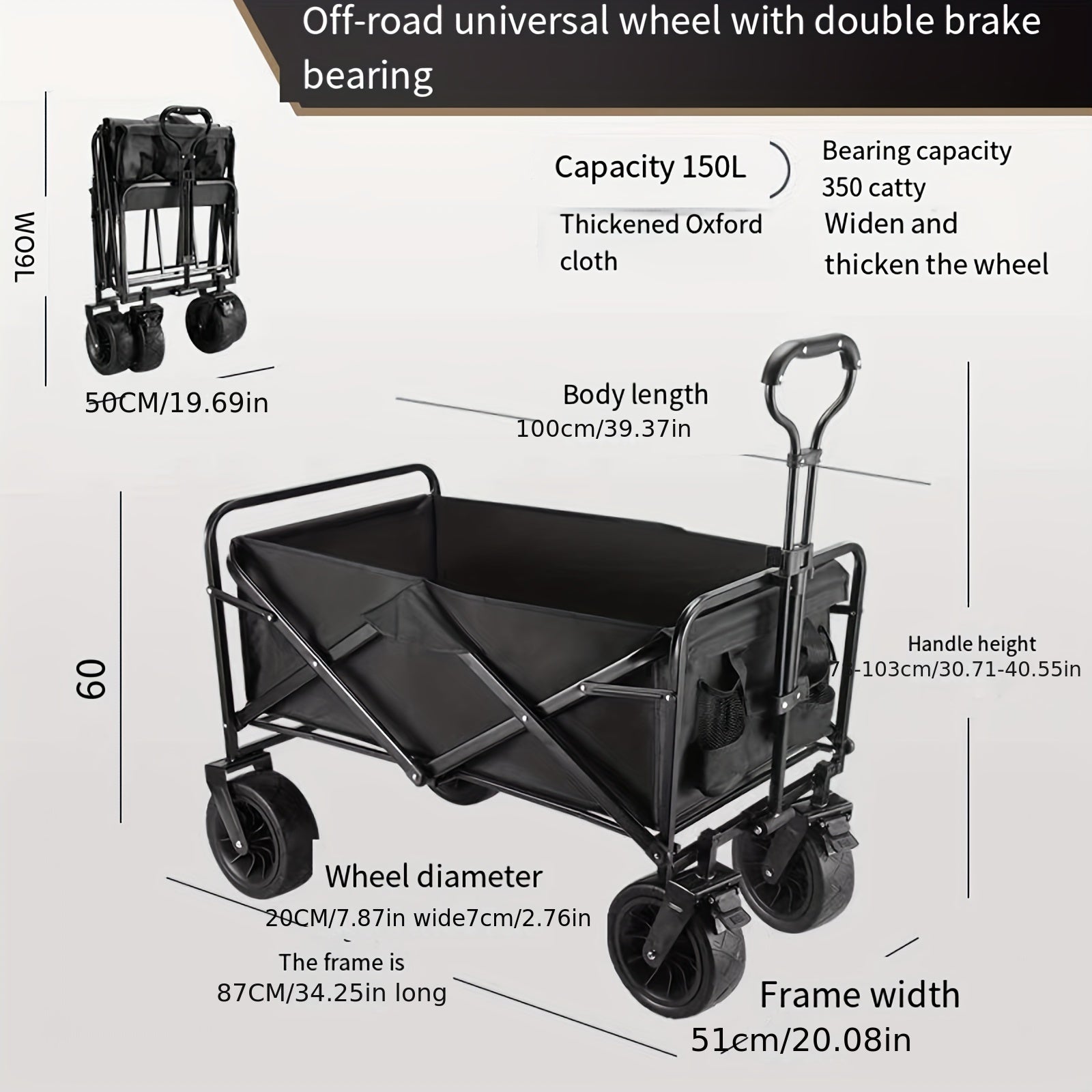 Foldable Camping Utility Wagon for Outdoor Picnic Travel