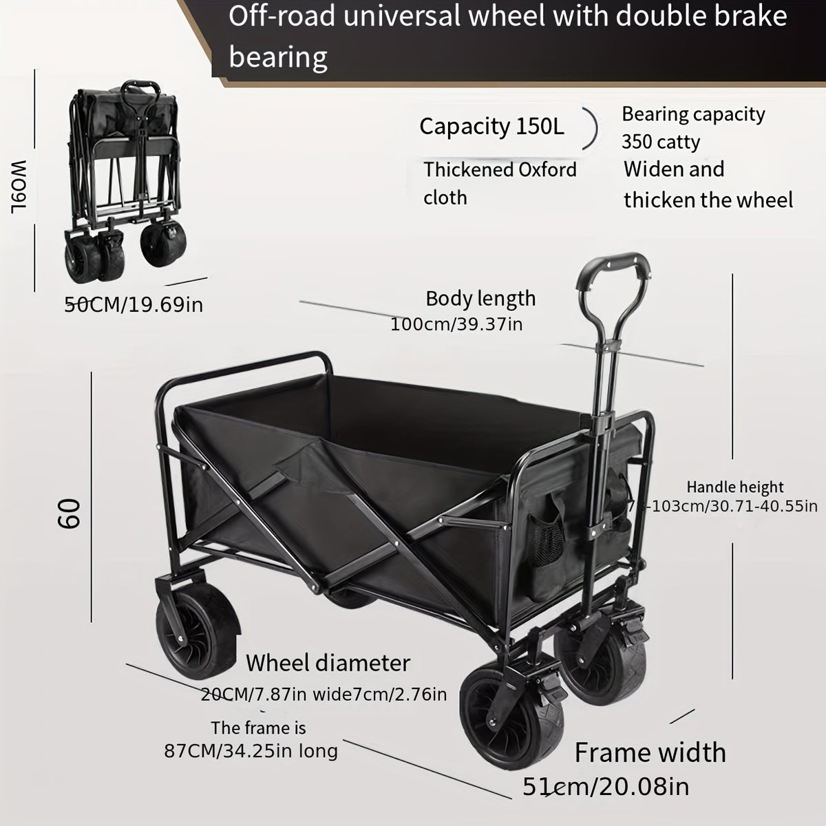 Foldable Camping Utility Wagon for Outdoor Picnic Travel