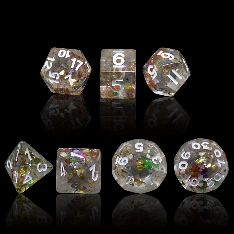 Polyhedral Transparent Gold Dice Engraved Numbers