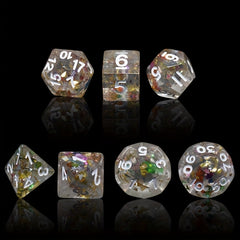 Polyhedral Transparent Gold Dice Engraved Numbers