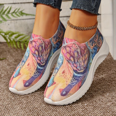 Women's Peacock Graphic Flying Running Shoes Comfort Slip on Flat Shoes