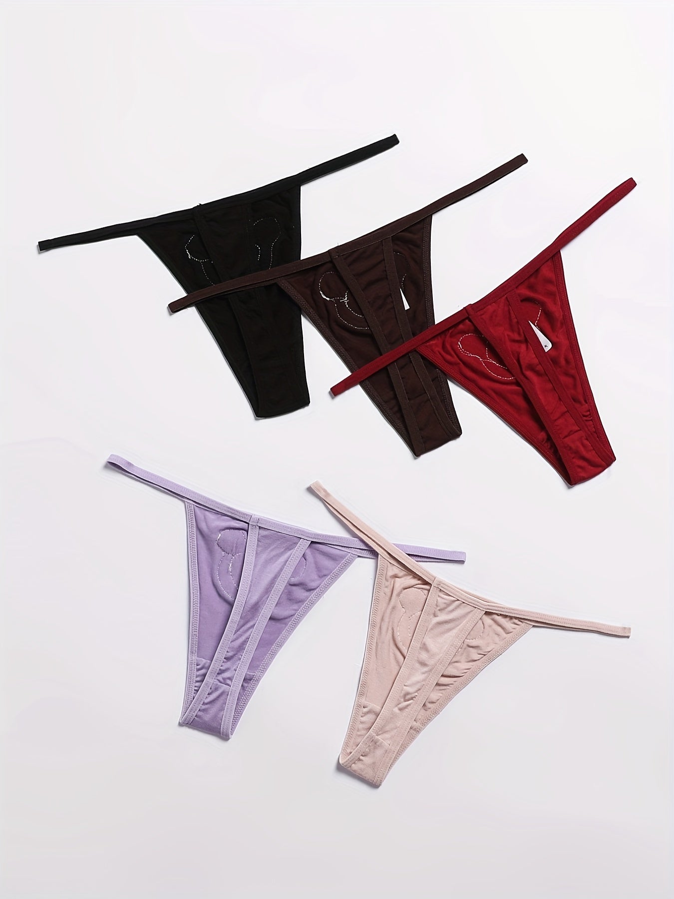 5pcs Heart Pattern Thongs Sexy Intimates Panties Women's Lingerie