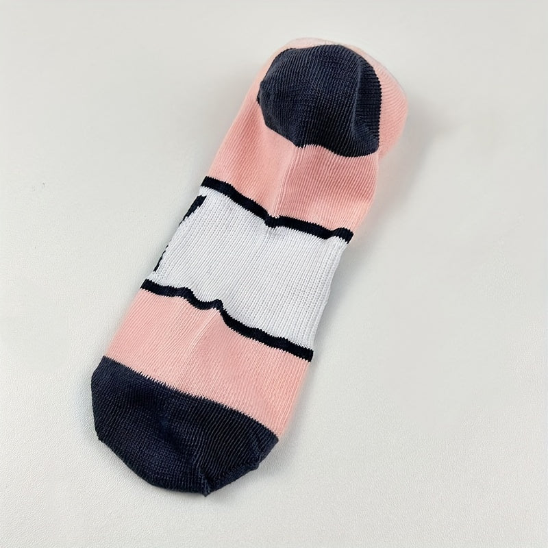 5 Pairs Letter Print Short Socks Casual & Comfy Colorblock Ankle Socks